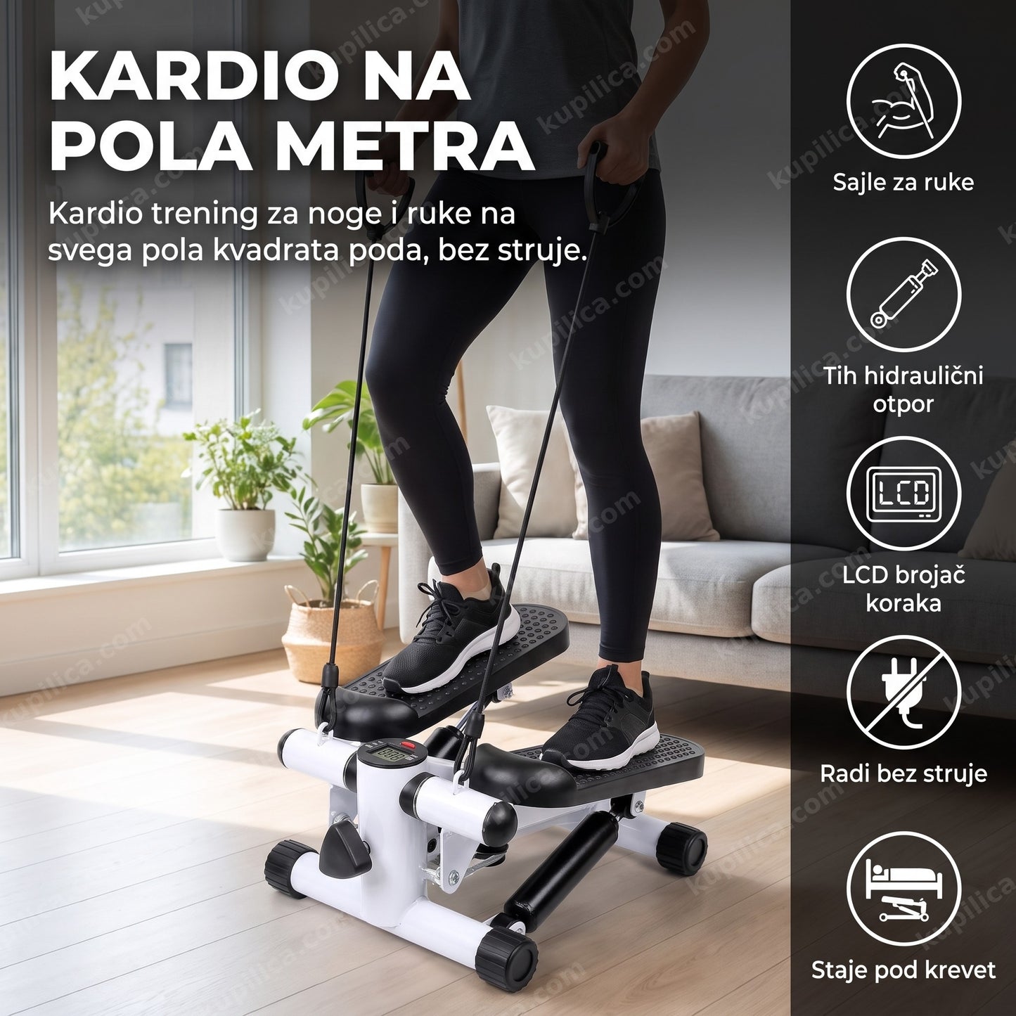 Pametni mini steper sa sajlama za vežbanje, hidraulični, sa LCD displejom