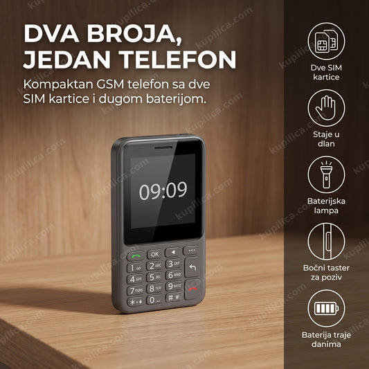 mini telefon dual sim sa tastaturom i satom na ekranu