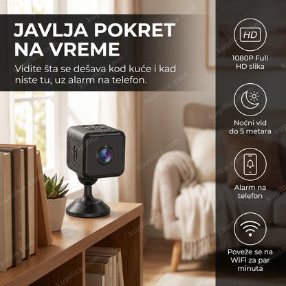 mini wifi kamera diskretno postavljena na polici u dnevnoj sobi, benefiti proizvoda