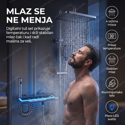 mlaz se ne menja — tuširanje pod digitalnim tuš setom sa LED ekranom i plavim svetlom, benefiti proizvoda