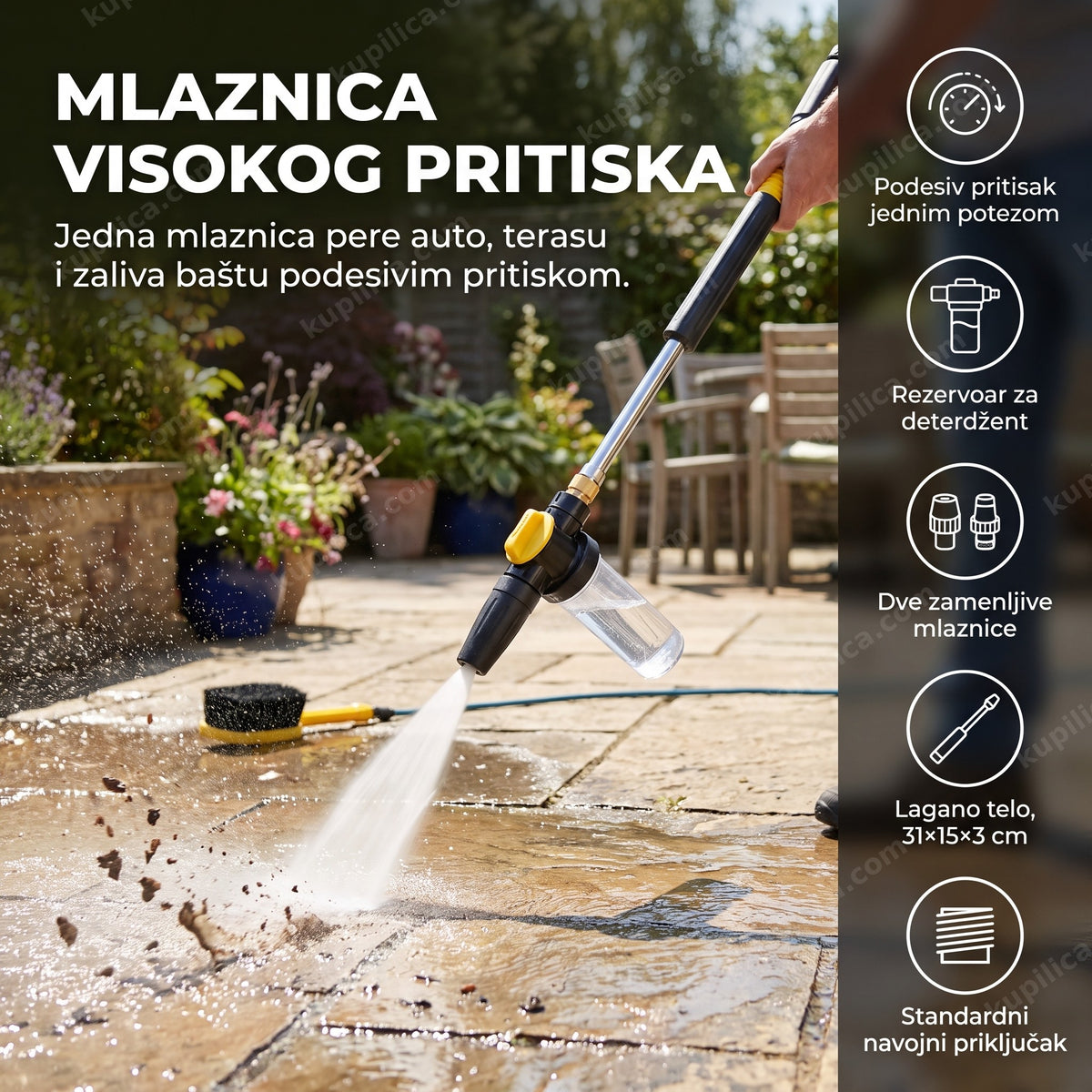mlaznica visokog pritiska za crevo pere terasu jakim mlazom, benefiti proizvoda