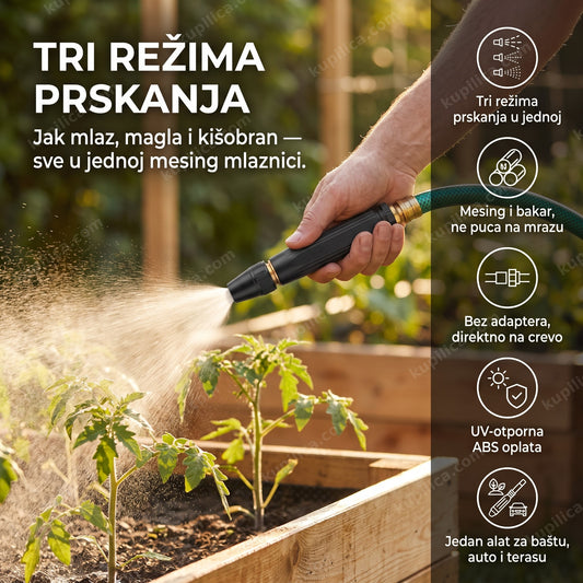 mlaznica za baštensko crevo zaliva rasad paradajza u dvorištu, benefiti proizvoda