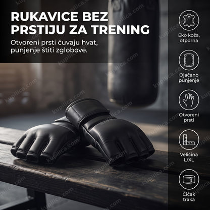 crne mma rukavice bez prstiju sa čičak trakom na drvenom stolu