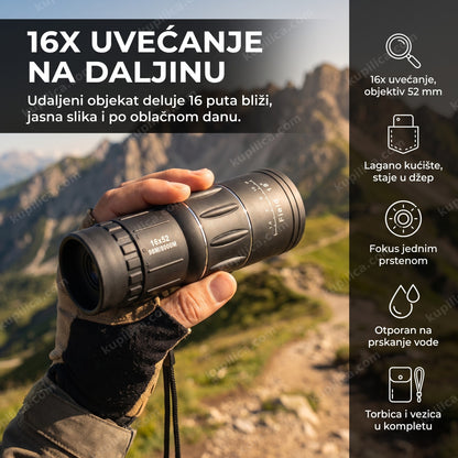 monokular 16x52 u ruci na planinskoj stazi sa benefitima proizvoda