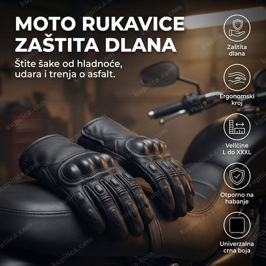 crne moto rukavice za motocikl i skuter sa ojačanim zglobovima na stolu
