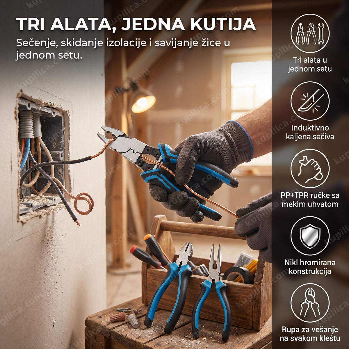 multifunkcionalni set klešta 3u1 pri skidanju izolacije sa žice, benefiti proizvoda