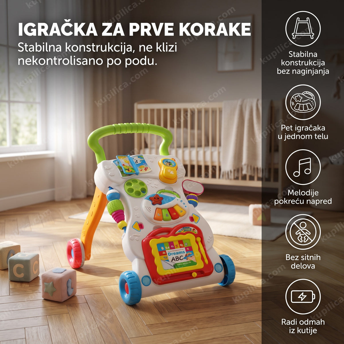 muzička hodalica za bebe sama u dečijoj sobi, benefiti proizvoda