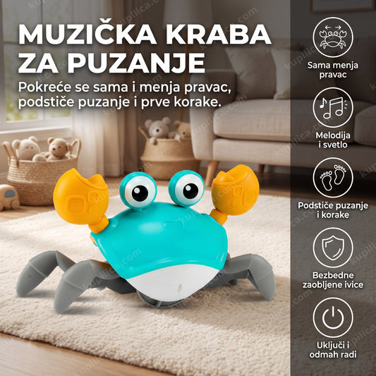 muzička kraba za decu, igračka za puzanje na podu dnevne sobe, benefiti proizvoda