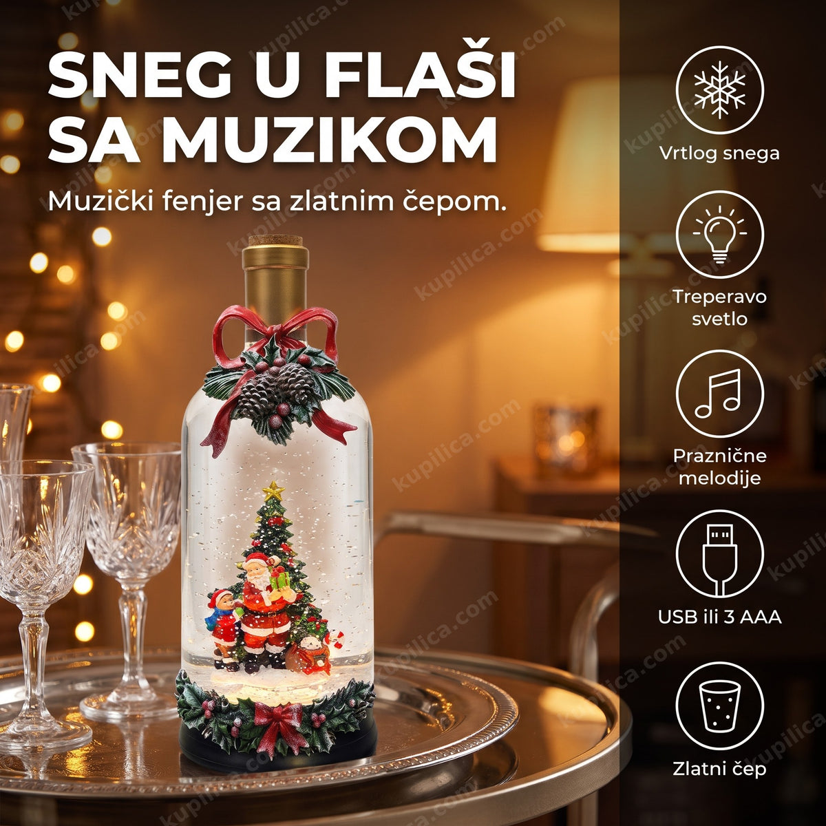 muzički fenjer boca sa snegom na kolicima za piće