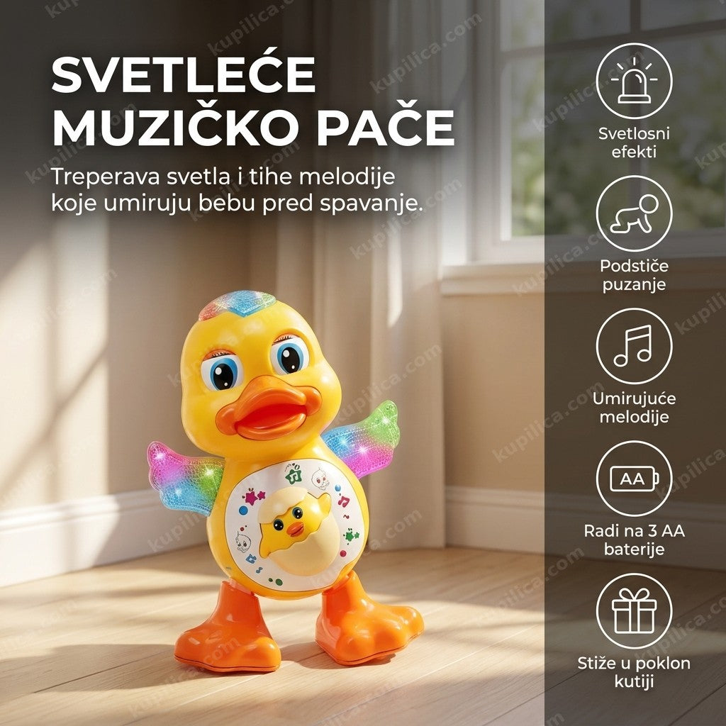 Žuto muzičko pače sa svetlećim krilima i benefiti proizvoda