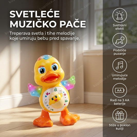 Žuto muzičko pače sa svetlećim krilima i benefiti proizvoda