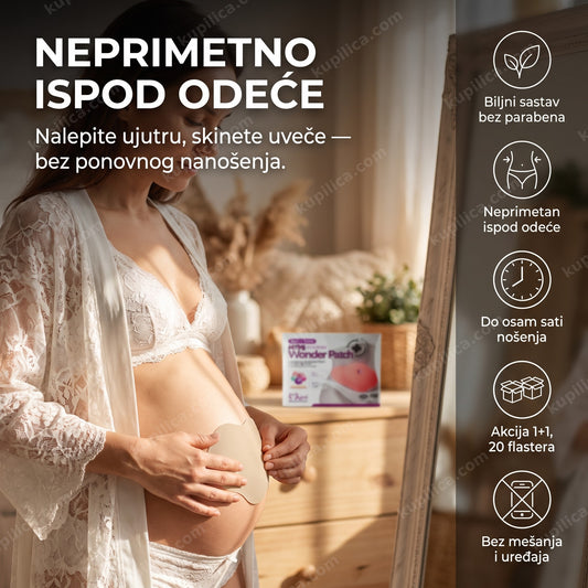 mymi flasteri za mršavljenje nalepljen na stomaku odrasle žene, benefiti proizvoda