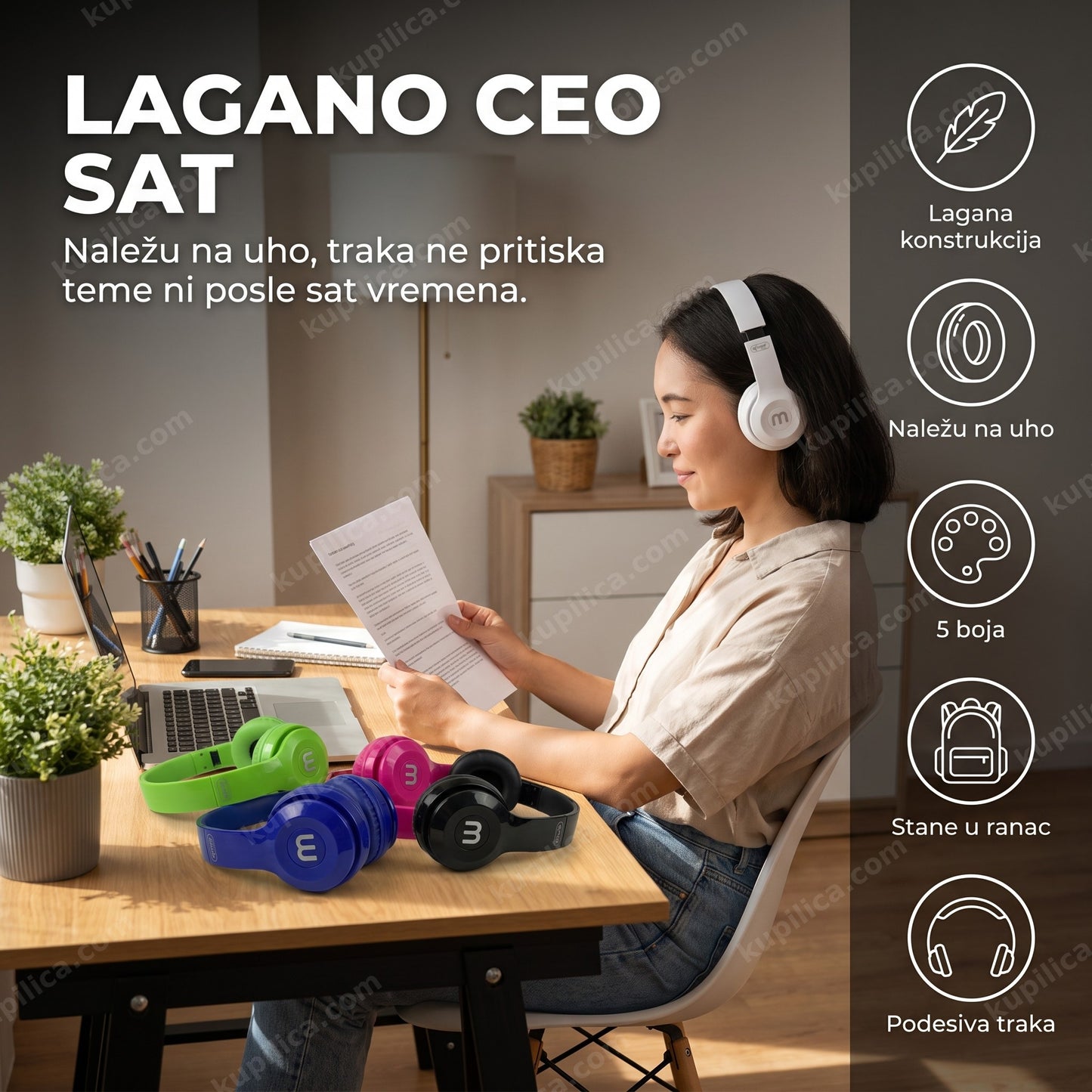 slušalice J-03 naglavne on-ear — rad od kuće sa lakim slušalicama koje ne pritiskaju teme, 5 boja