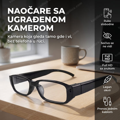 Naočare sa ugrađenom kamerom u krupnom planu na radnom stolu, benefiti proizvoda