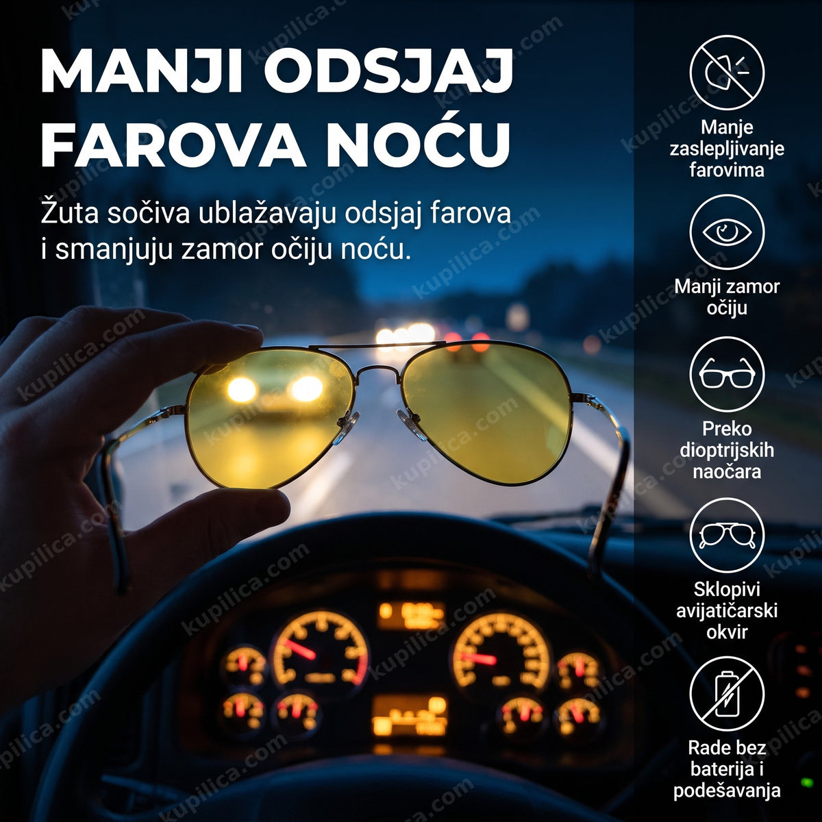 naočare sa žutim sočivima za noćnu vožnju u kabini kamiona, benefiti proizvoda
