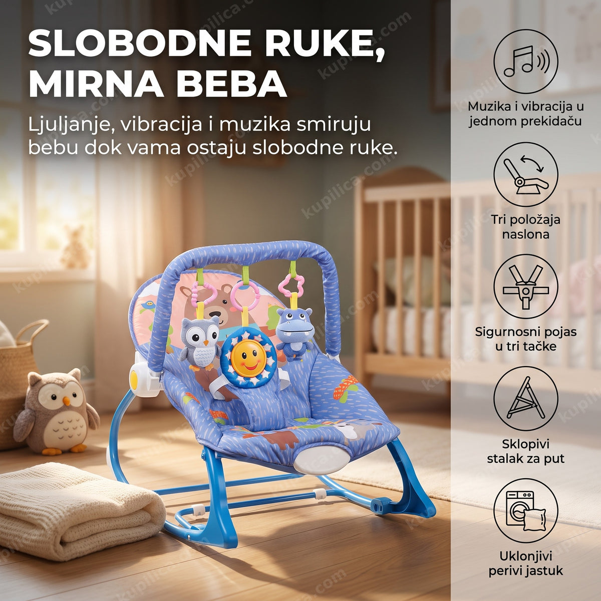 muzička njihalica za bebe sa vibracijom u dečijoj sobi, benefiti proizvoda