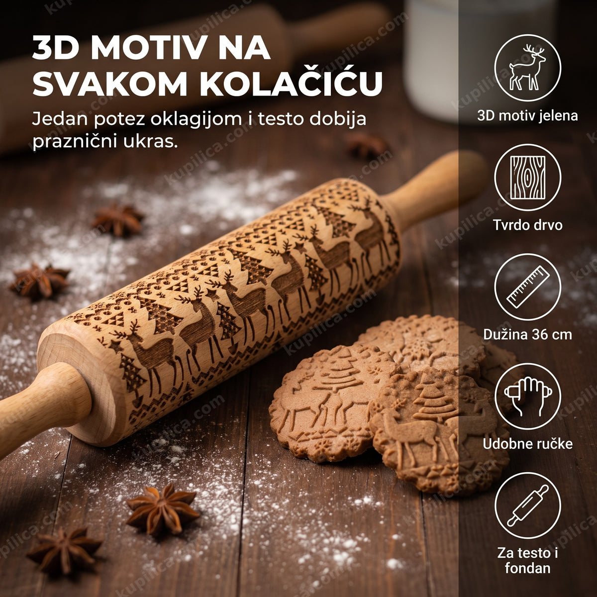 novogodišnja oklagija sa 3d motivima utisnuta u medenjake