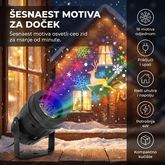 novogodišnji laser projektor sa 16 motiva osvetljava zid, benefiti proizvoda