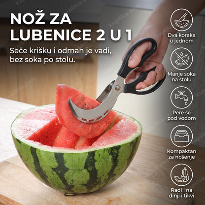 inox nož za sečenje i vađenje kriški lubenice na drvenoj dasci, benefiti proizvoda