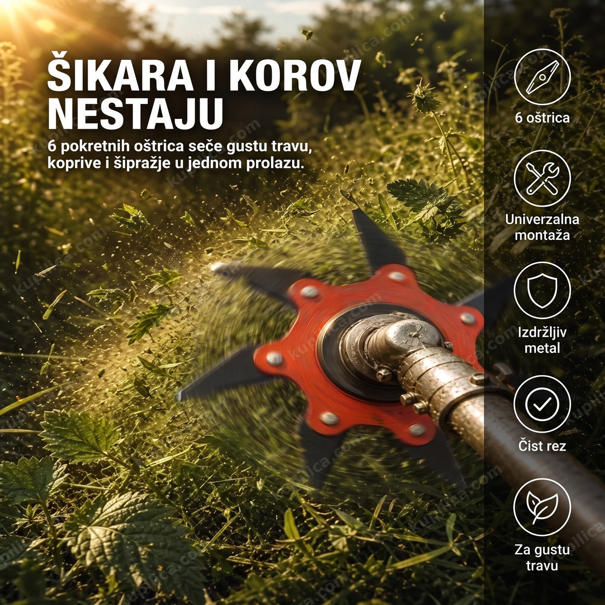 nož za trimer sa 6 oštrica — metalni disk na trimeru u gustoj travi