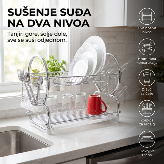 hromirani oceđivač za sudove sa dva nivoa i korpicom za escajg