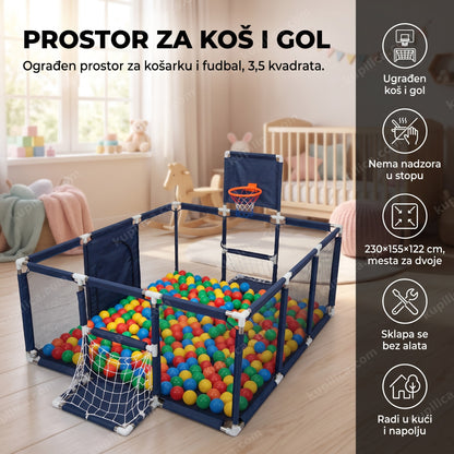 ogradica za bebe sa košem i golom - prazna ogradica sa lopticama u dečijoj sobi - benefiti proizvoda