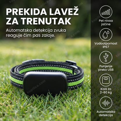 crno-zelena ogrlica protiv lajanja pasa na travi