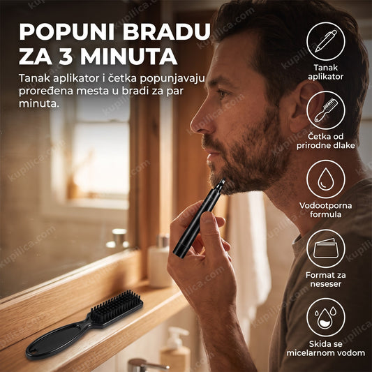 olovka za bradu koju muškarac nanosi ispred ogledala u kupatilu i benefiti proizvoda