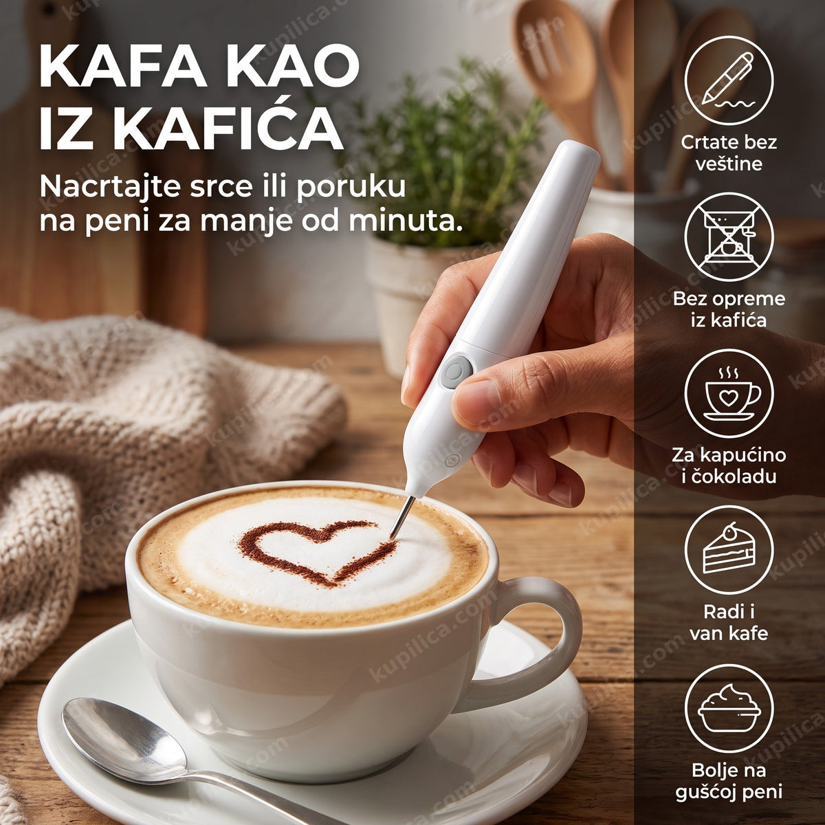 olovka za dekoraciju kafe koja crta srce na peni kapućina, benefiti proizvoda