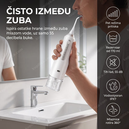 Oralni irigator C10, bežični tuš za zube sa pet režima pritiska i 170 ml rezervoarom