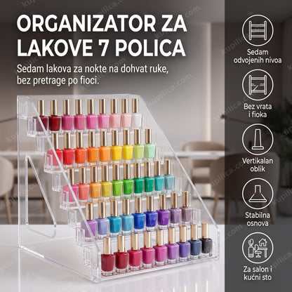 Organizator za lakove za nokte pun bočica na zidu manikir salona