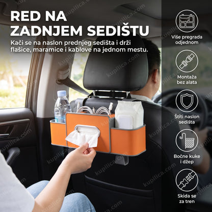 Organizator za zadnje sedište auta sa pregradama i kukama za sitnice