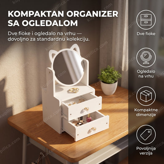 organizer za sminku sa ogledalom i dve fioke na komodi — benefiti proizvoda