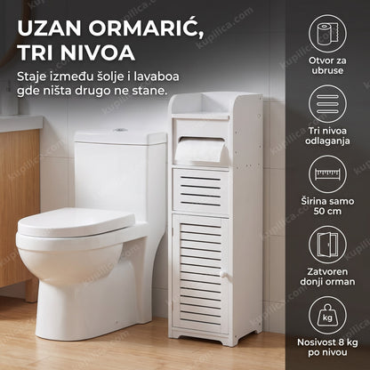 Uzan beli ormarić za kupatilo sa otvorom za papirne ubruse, benefiti proizvoda