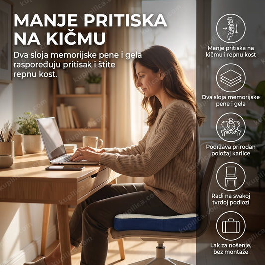 ortopedski jastuk za sedenje sa gel slojem na kancelarijskoj stolici, benefiti proizvoda