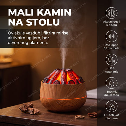 Mini ovlaživač vazduha sa efektom vatre na stolu, prikaz benefita proizvoda