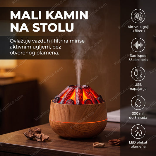 Mini ovlaživač vazduha sa efektom vatre na stolu, prikaz benefita proizvoda