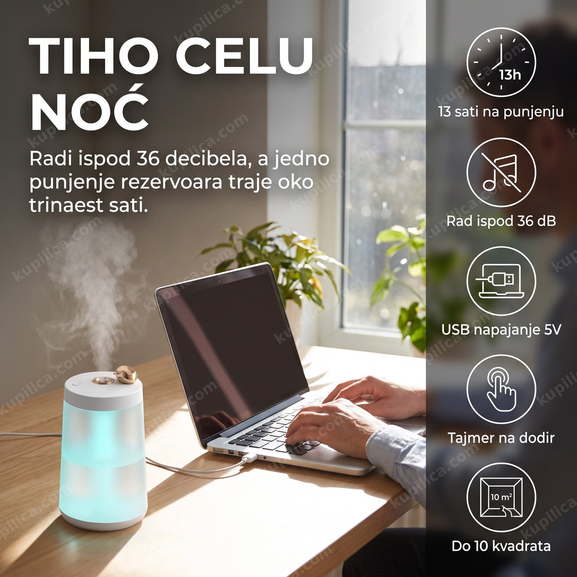 Ovlaživač vazduha Q20, ultrazvučni USB uređaj od 400 ml za tihi rad