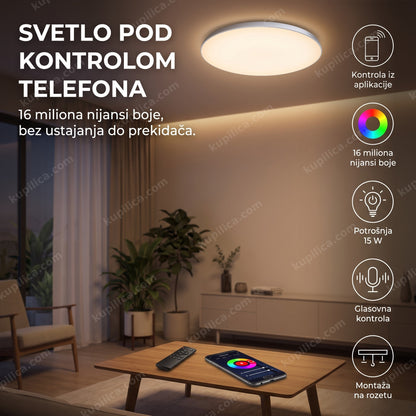 pametna led plafonjera sa daljinskim osvetljava modernu dnevnu sobu, benefiti proizvoda