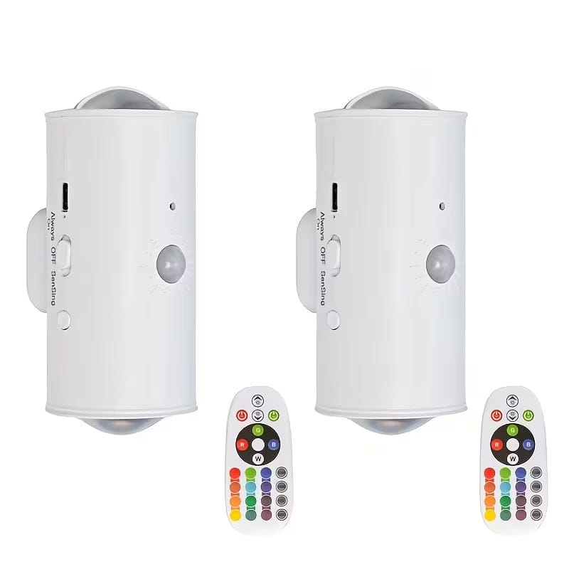 dve bele led lampe sa senzorom pokreta rgb i daljinskim upravljačima