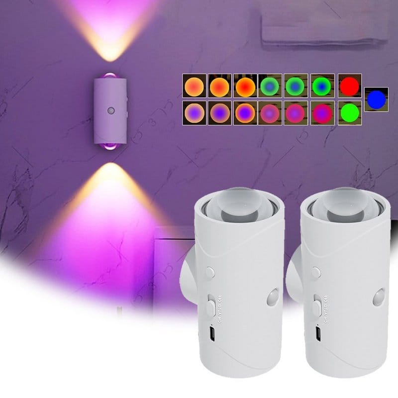 ljubičasta led lampa sa senzorom pokreta rgb na zidu i paleta boja