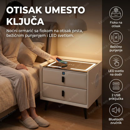 Pametni noćni ormarić sa otiskom prsta, bežičnim punjenjem i LED rasvetom — benefiti proizvoda