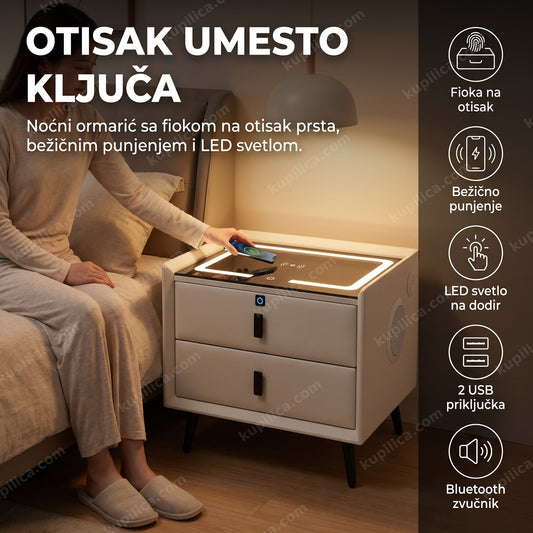 Pametni noćni ormarić sa otiskom prsta, bežičnim punjenjem i LED rasvetom — benefiti proizvoda