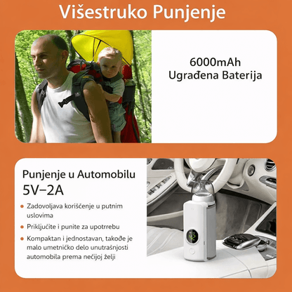 grejač za flašice sa baterijom 6000 mAh, nošenje u ranac i punjenje u autu