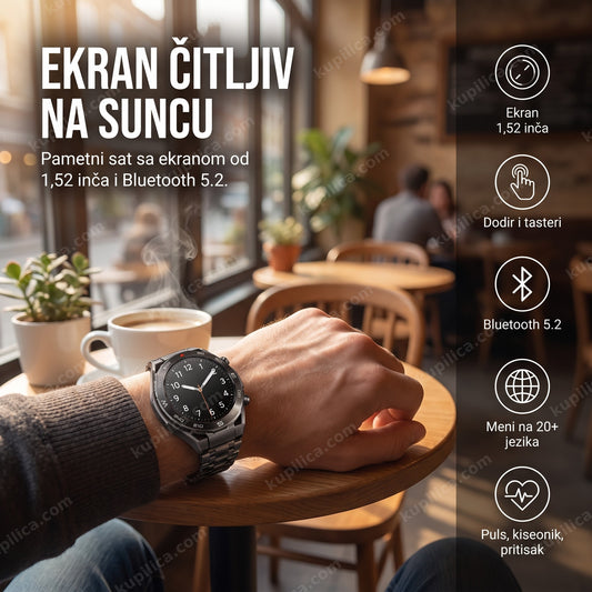 Pametni sat na ruci uz šoljicu kafe u kafiću, benefiti proizvoda