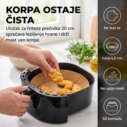 Papir za air fryer 20 cm — 50 jednokratnih uložaka za fritezu, benefiti proizvoda