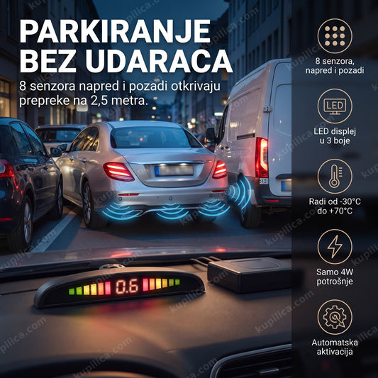 parking senzori sa led displejom na braniku automobila tokom parkiranja noću, benefiti proizvoda