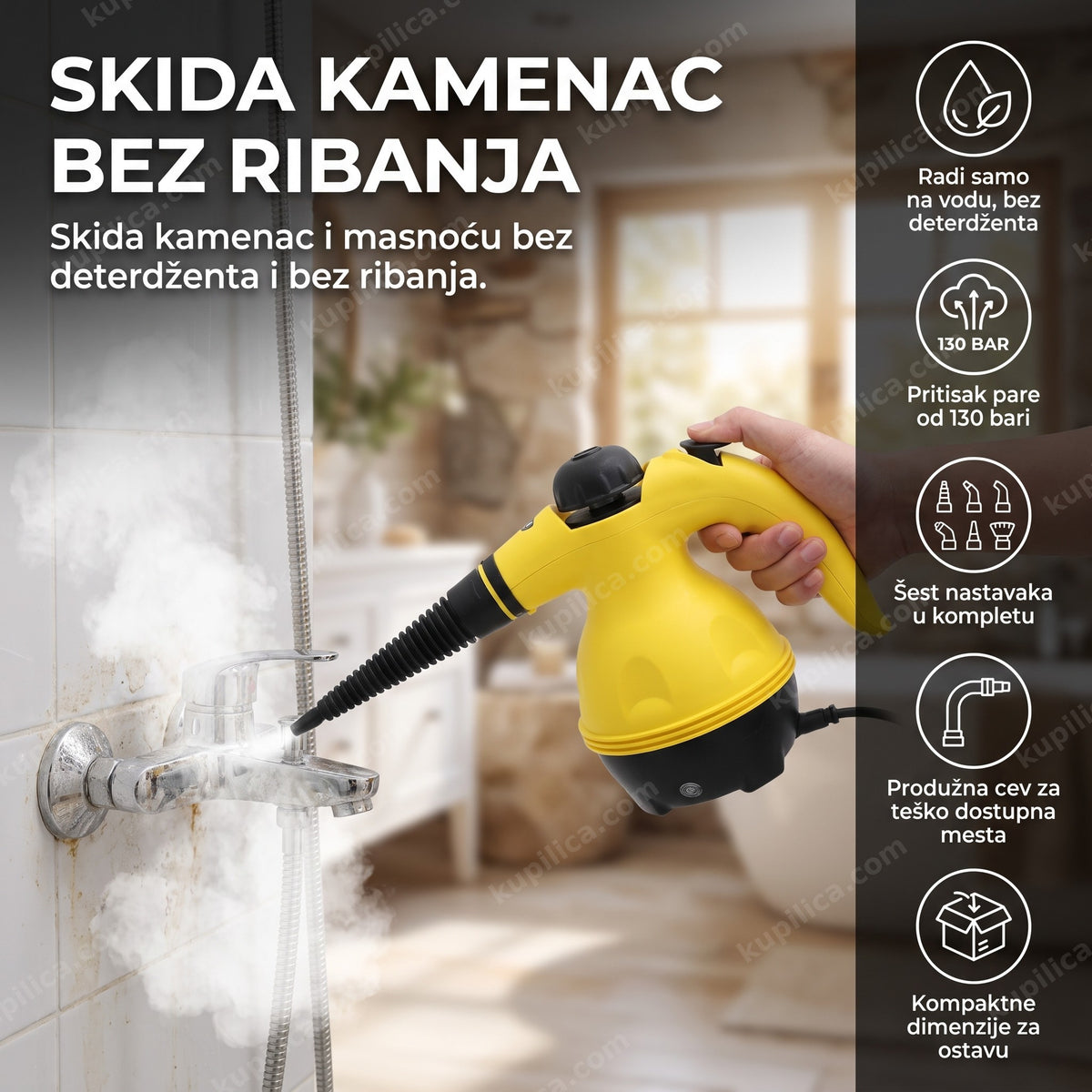 paročistač visokog pritiska žuti - čišćenje kamenca parom u kupatilu - benefiti proizvoda