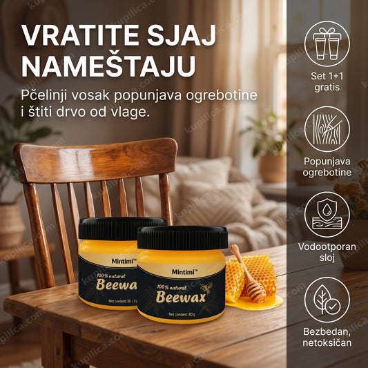 pčelinji vosak za drvo set 1+1 gratis, dve tube voska na drvenom stolu, benefiti proizvoda