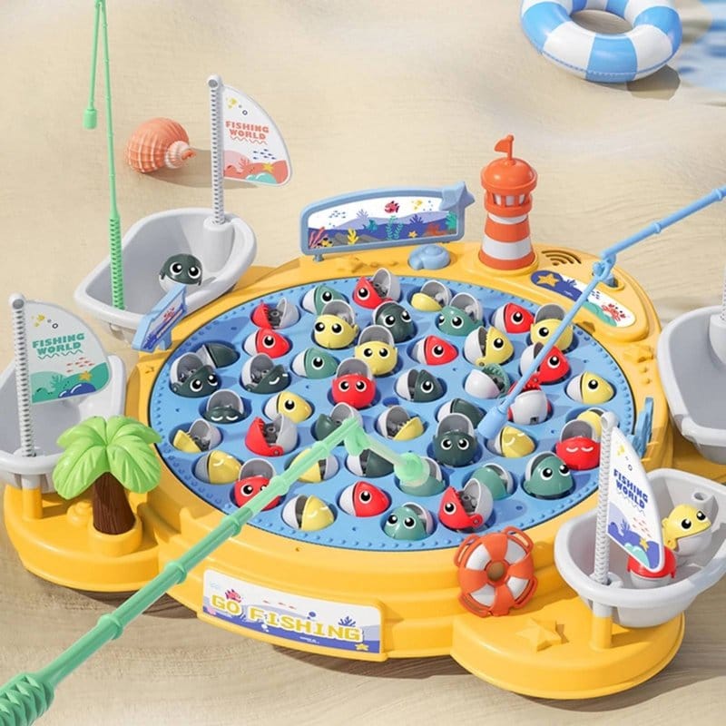 pecanje ribica veliki set 45 ribica na obali sa svetionikom i brodićima